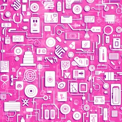 Fototapeta na wymiar Pink abstract technology background using tech devices and icons