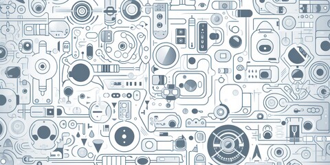 Platinum abstract technology background using tech devices and icons