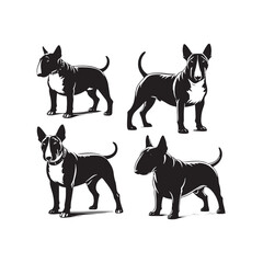 Dynamic Movements: Bull Terrier Silhouette Series Embodying the Energetic Spirit of This Majestic Breed - Bull Terrier Illustration - Bull Terrier Vector - Dog Silhouette
 - obrazy, fototapety, plakaty