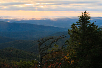 Sunrise at the top of Hawksbill Mountain overlooking Linville Gorge Wilderness