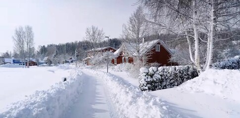 Snowy winter village. Europe, Finland. 