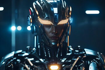 Fototapeta premium Humanoid robot, Half Human half AI Robotic futuristic