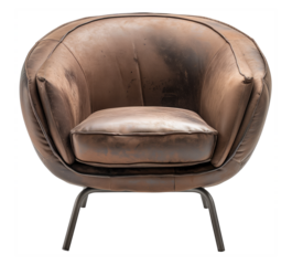 Stylish Barrel Accent Chair & Modern Brown Leather Armchair Isolated on Transparent Backgrounds