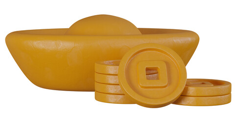 Chinese coins and money yuan bao gold ingot.