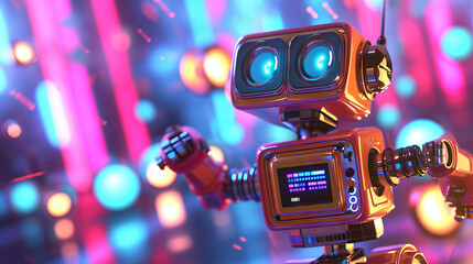 A Futuristic Disco: This Dance Floor Features Animated Robotic Dancers Engaged in a Playful Robot Dance-Off. It's a Vibrant and Energetic Scene that Showcases the Fun