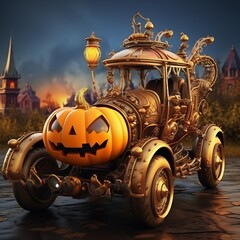 halloween car designed in steampunk style of pumpkin ai generated