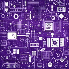 Purple abstract technology background using tech devices and icons