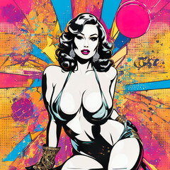 Pop art colorful illustration of sexy woman