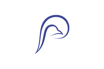 P initial with head bird shape logo design