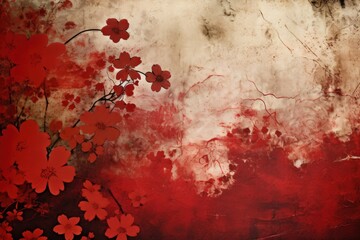 red abstract floral background with natural grunge textures