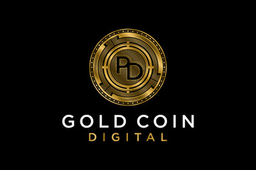 Golden bitcoin crypto currency logo design, payment and modern digital currency.