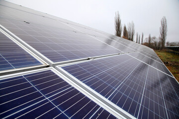 Solar panel. Solar panels installed in a rural area. Solar power plant in a field. Solar panel...
