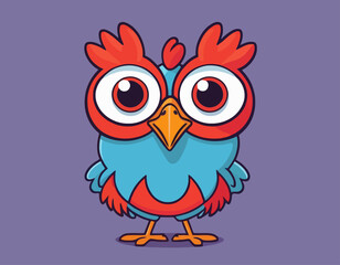 Cartoon crazy chicken with big eyes