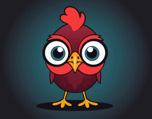 Cartoon crazy chicken with big eyes
