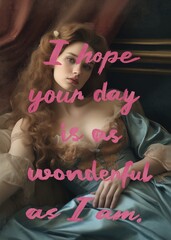Humorous poster with girl, hope your day is as beautiful as I am, funny print for decor, wall poster