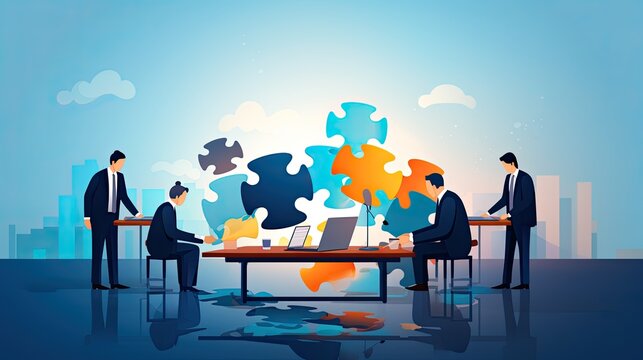 puzzle people business puzzle business solution idea piece team jigsaw businessman people cooperation connection concept teamwork modern table success strategy symbol creative.