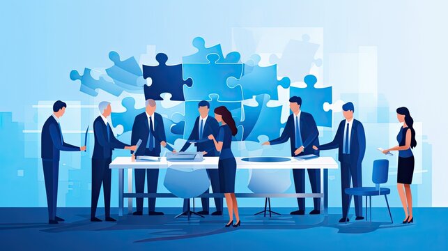 puzzle people business puzzle business solution idea piece team jigsaw businessman people cooperation connection concept teamwork modern table success strategy symbol creative.