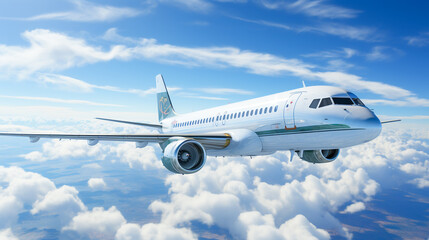 Fototapeta premium Airplane flying above clouds