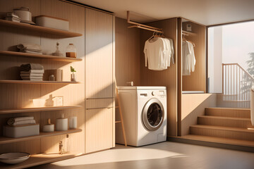 room with custom built-in laundry storage