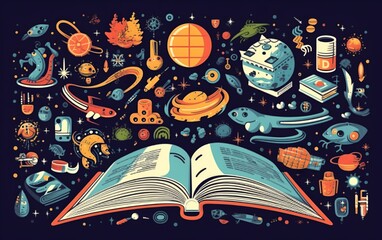 Book illustration with endless knowledge and information