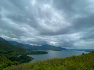 Cloudy Sky Against The Lake. Lake Toba taken from Dolok Raja Hills, North Sumatra.