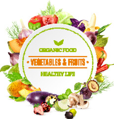 Natural organic vegetable and fruits background vector file