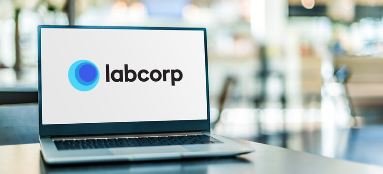 Laptop computer displaying logo of Labcorp