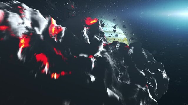 Meteors and asteroid Heading Planet Jupiter
Outer space cinematic View, 4K, 2024
