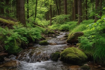 Naklejka na ściany i meble a stream in a forest