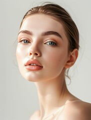 Obraz premium Beautiful Young Woman, Portrait of Fresh, Clean Skin for Cosmetology and Beauty