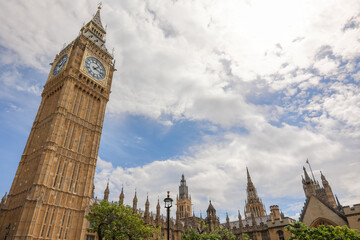 Fototapeta na wymiar Houses of Parliament and Big Ben in London, UK 15.08.2023 