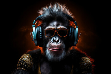 DJ monkey.  Monkey with headphones