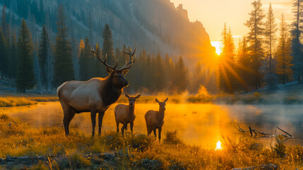 Deer Herd in the Heart of Yellowstone - obrazy, fototapety, plakaty