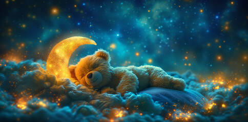 Sleeping Teddy Bear - obrazy, fototapety, plakaty