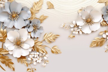 Fototapeta na wymiar Silver vector illustration cute aesthetic old gold paper with cute gold flowers