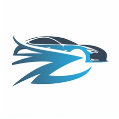 An electric car logo, stylized and modern, in shades of blue and gray on a white background 