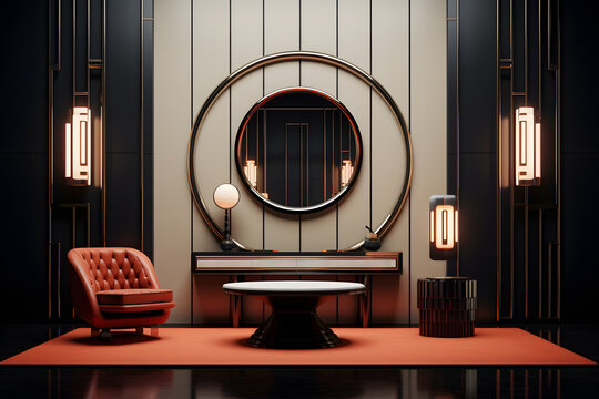 Space with a sculptural wall-mounted art deco mirror