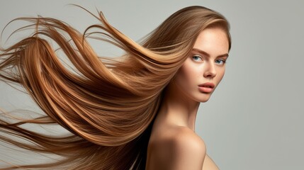 beautiful woman with gorgeous healthy dark blonde long hair, Hairstyle Concept