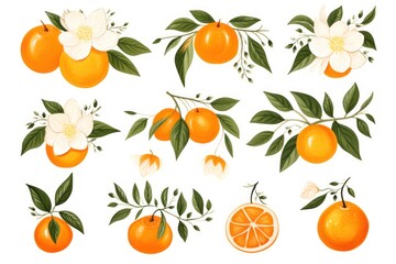 Tangerine several pattern flower, sketch, illust, abstract watercolor