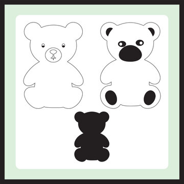 Set Of Silhouette Teddy Bear Vector Icon, Outline Vector Image