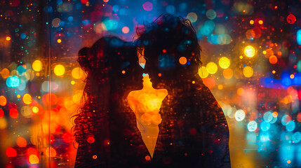 Celebrating Together on Valentine's Day. Kissed by the Night. Love in the City