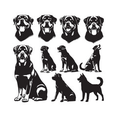 Echoes of Loyalty: Rottweiler Silhouette Compilation Illustrating the Undying Devotion of this Loyal Companion - Rottweiler Illustration - Rottweiler Vector - Dog Silhouette
