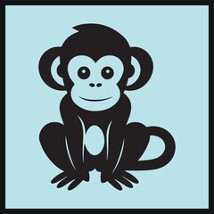 Silhouette of Cute Baby Monkey ,Vector illustration, Cartoon Icon