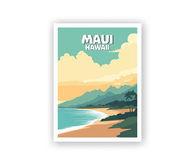 Maui, Hawaii Illustration Art. Travel Poster Wall Art. Minimalist Vector art