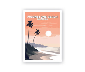 Moonstone Beach, California Illustration Art. Travel Poster Wall Art. Minimalist Vector art