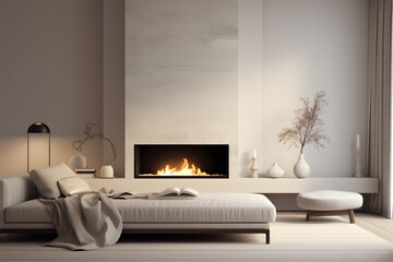 Fototapeta na wymiar Living room space with a fireplace 