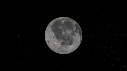 Realistic, neon light spinning Moon isolated on the black background illustration.