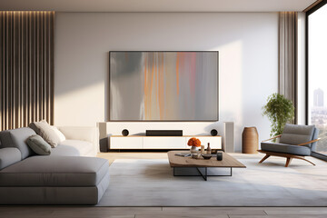 living space with a sleek wall-mounted TV