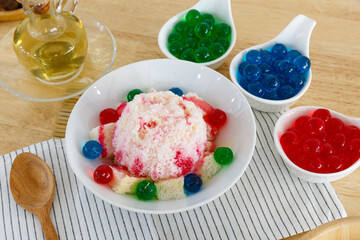 thai dessert from fruit and bean in cup