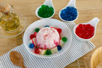thai dessert from fruit and bean in cup